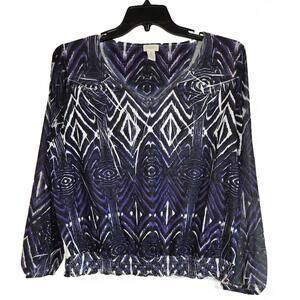 Chico's Purple and Black Patterned Long Sleeve Sheer Blouse Size XL